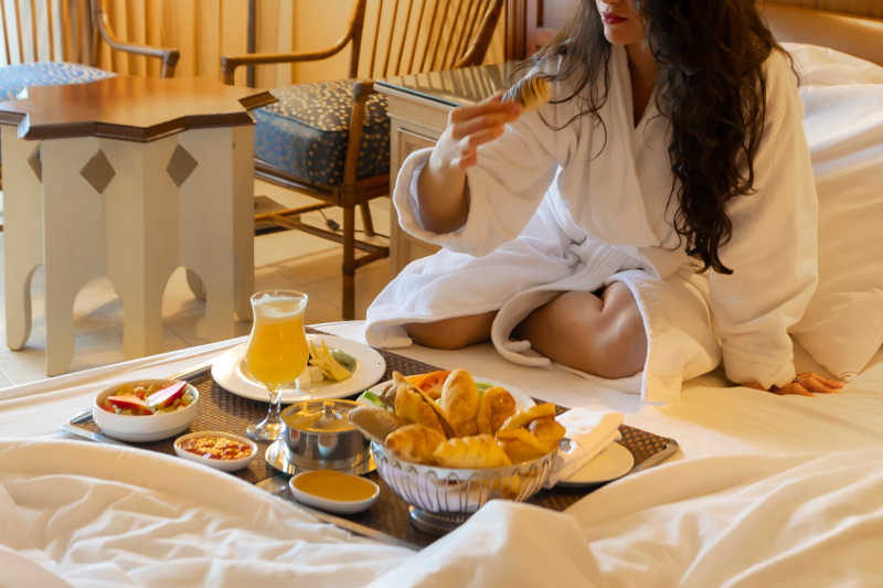 Room Service at Mosaique Beach Resort with fresh breakfast for guests